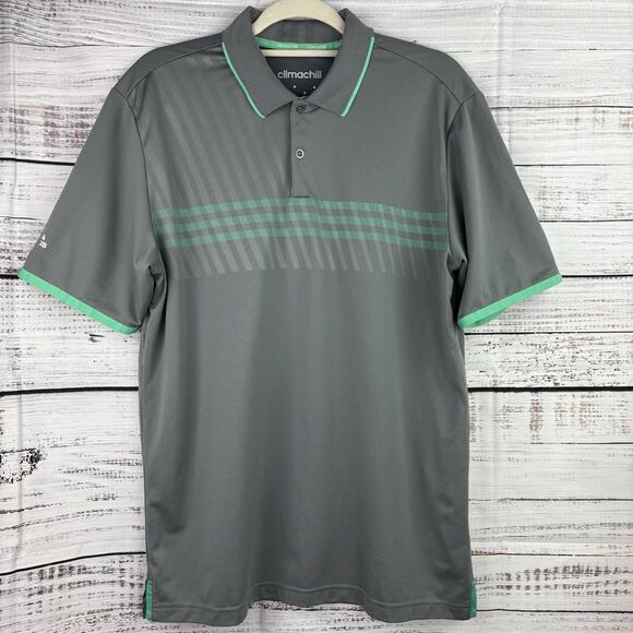 adidas Other - adidas Climachill Gray Green 3 Stripe Short Sleeve Polo Shirt Mens Small? READ